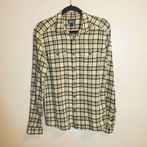Patagonia plaid yellow and white button up cotton flannel shirt